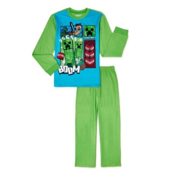 Minecraft Boys Creeper 2-Piece Pajama Set Long Sleeve Shirt Pants Size Large 10/ - Picture 2 of 6